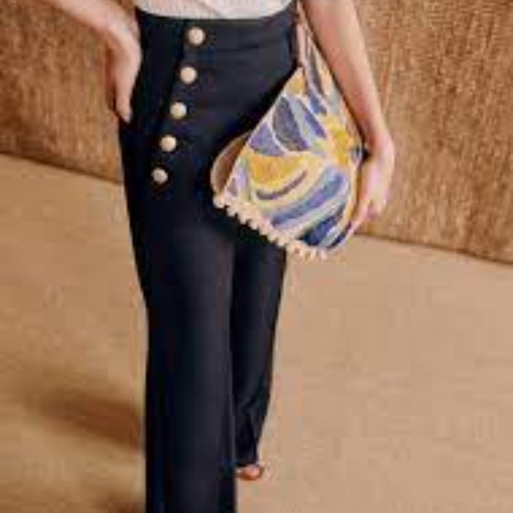 NWT SEZANE Marino Trousers NWT Women’s UK20 (US 16) Pants Dark Blue  Wool Blend